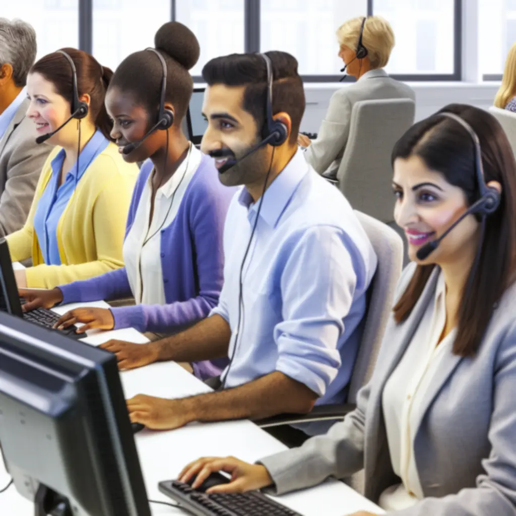 Customer support team working at computers